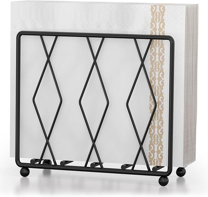 Napkin Holder for Table, Modern Metal Napkin Holders for Paper Napkins & Kitchen Dining & Countertops, Cocktail Upright Napkin Holder Dispenser Suitable for All Room Decors (Large, Black)