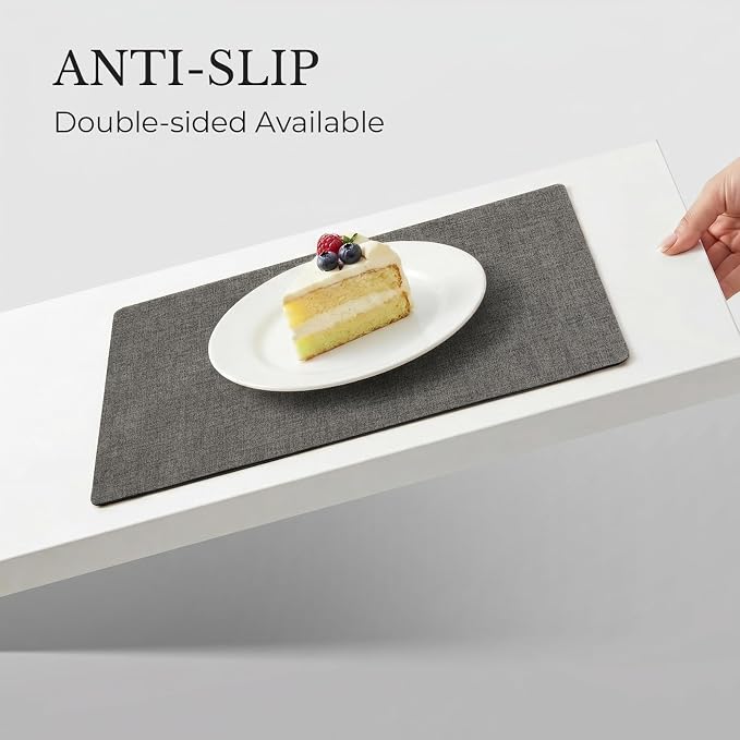 Romanstile Vinyl Placemats Set of 8, Reversible Faux Leather Heat Resistant Wipeable Table Mats, Waterproof Washable Non-Slip Table Placemats for Dining/Kitchen/Party/Outdoor (Dark Gray, 12" x 17")