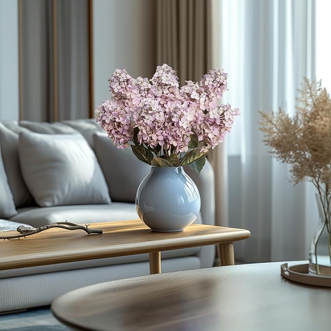 Ttranewsoo Fake Hydrangea Silk Flowers with Stems,Faux Hydrangea Artificial Flowers Purple for Home Wedding,Dried Hydrangea Artificial Flowers Bouquet Vase Decor 24"（Light Purple ） 8pcs No Vase