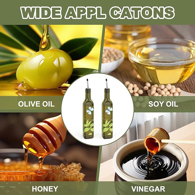 COOLMI Oil and Vinegar Dispenser Set - 17oz/500ML Premium Glass Olive Oil Dispenser Bottles for Kitchen, Oil Dispenser for Kitchen (Butterfly)