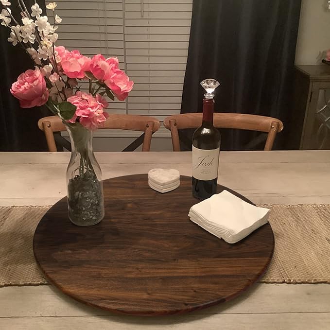 24 Inches Black Walnut Wood Lazy Susan Organizer, Solid Wooden Round Turntable, Rotating Tray for Table Top/Counter Top