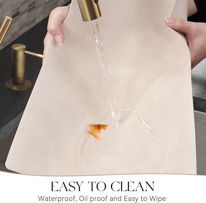 MOSAYT Vinyl Placemats Set of 12-12 X 17 Inch - Faux Leather 100% Waterproof Oil-Proof Wipeable PU Place Mats, Heat Resistant Reversible Table Mats for Kitchen, Dining, Outdoor, Beige