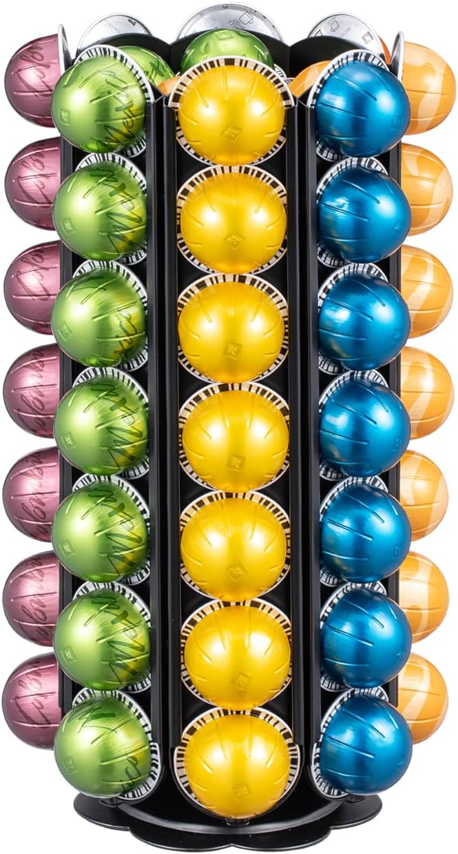 FlagShip for Nespresso Vertuo Pod Storage 360 Degrees Revolving Vertuo Pod Carousel Extra Storage Space,Huge Coffee Pod Organizer Black Metal(80+ Pods Capacity)