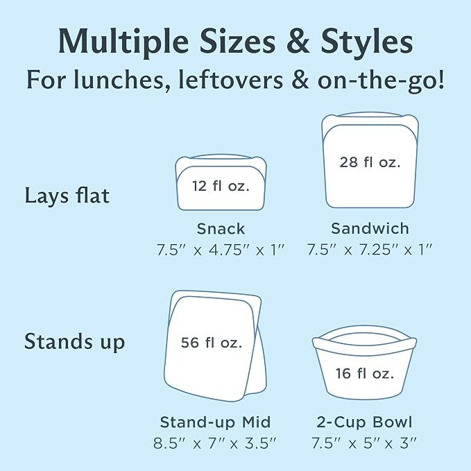 Stasher Silicone Reusable Storage Bags, 4-Pack Starter Kit, Reusable Freezer Bags, Microwave, Dishwasher, Oven Safe, Sous Vide, Premium Lunch Containers, Eco Friendly, Food Storage Bags, Clear