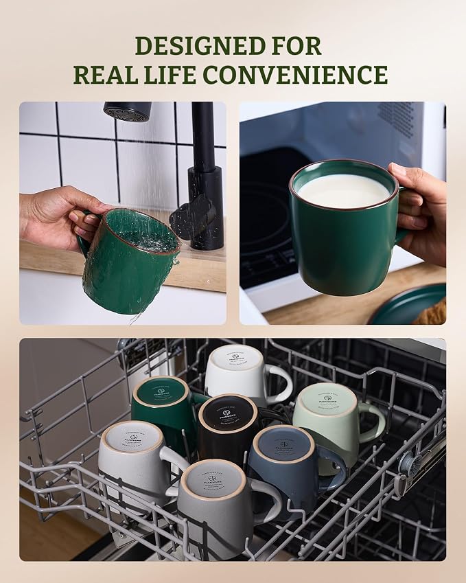 famiware Mercury Coffee Mugs 13 oz, Coffee Mugs Set of 4 with Handle, Cups for Latte, Hot Tea, Cappuccino, Mocha, Cocoa, Dark Green