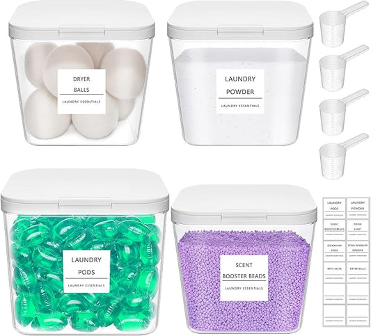 Lifewit Laundry Pods Container with Pop-up Lid, Laundry Room Organization, Dryer Sheet Holder for Washing Powder Scent Booster Beads, 2700 +4500ml/0.72+1.2gal,4 Pcs