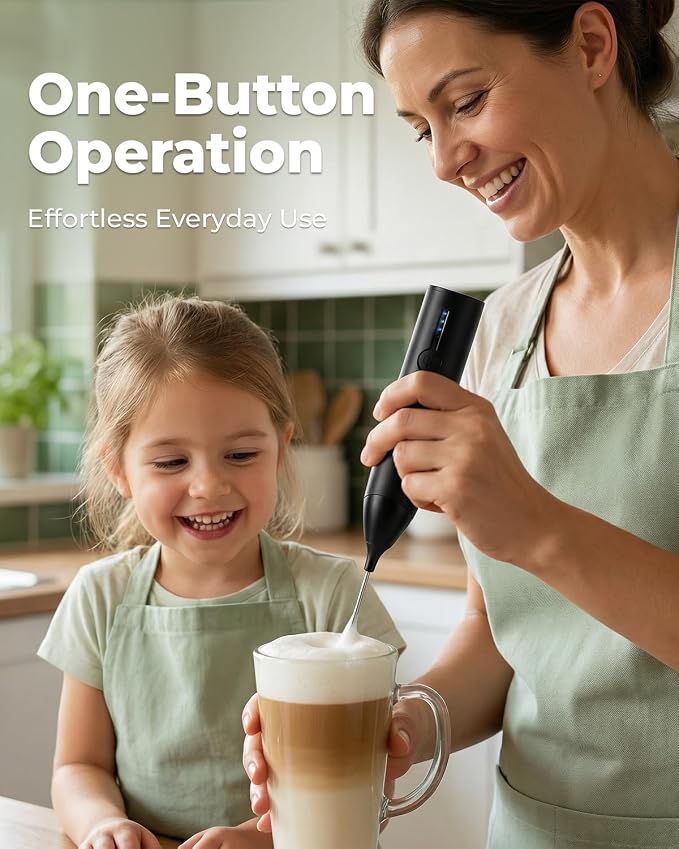Electric Milk Frother Handheld Rechargeable, Handheld Foam Maker with Dual Stainless Steel Whisk, Multiple Speeds, Perfect for Coffee, Lattes, Cappuccino, & Matcha (Core, Black)