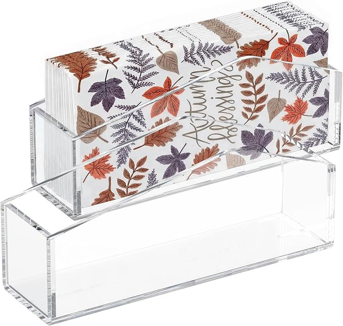HIIMIEI Acrylic Napkin Holder for Bathroom: Waterproof Splashing Guests Towel Holders, Vertical Disposable Paper Hand Towels Tray, lucite Long Napkins Holder for Kitchen, Dining Table (2 Pack)