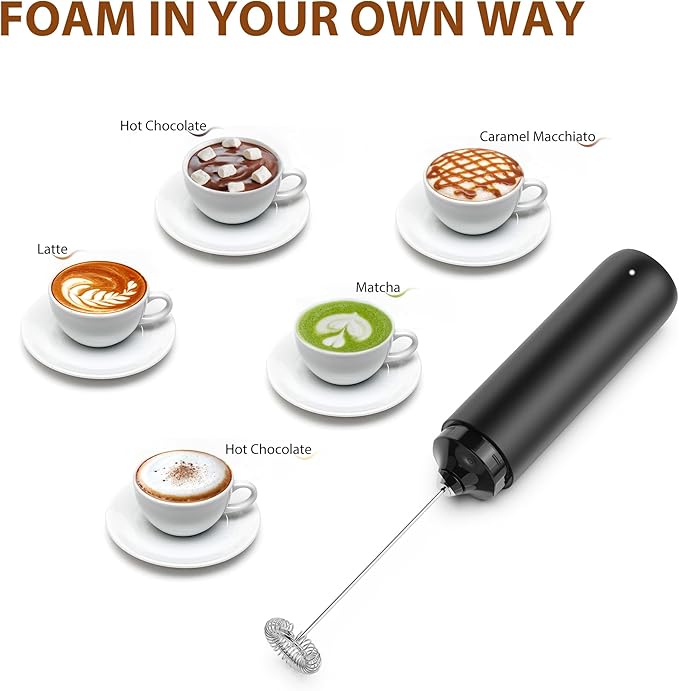 Rechargeable Milk Frother Hanheld with Cover, Portable Electric Foam Maker Frother Wand, Detachable Stainless Steel Drink Mixer Foamer for Coffee, Lattes, Cappuccino, Matcha, Hot Chocolate