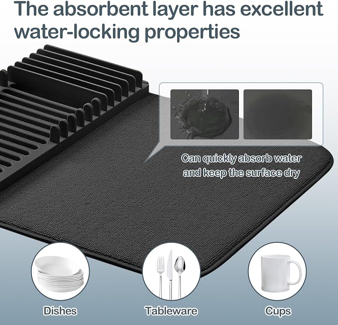 Dish Drying Rack with 2 Mats, Small Dish Rack & Dish Drainer for Kitchen Counter, Plastic Dish Drying Rack for Dishes, Cups & Bowls, Compact Countertop Dish Racks for Kitchen