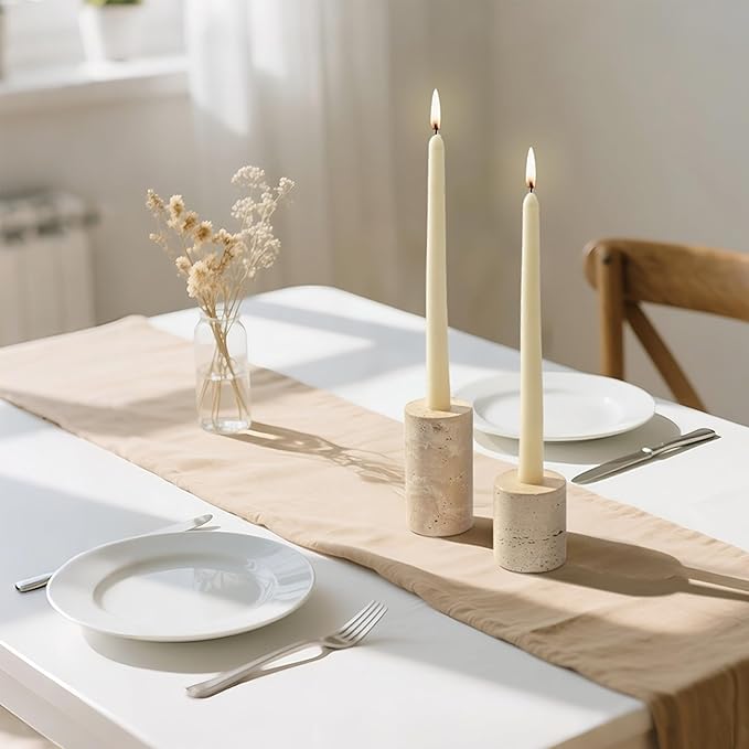 Candle Holders True Natural Marble Set of 2 Decorative Candlestick Holder for Table Centerpieces Home Dinning Party Wedding Birthday Premium Candles Stand for 3/4 inch Candles Beige (ZT017R)