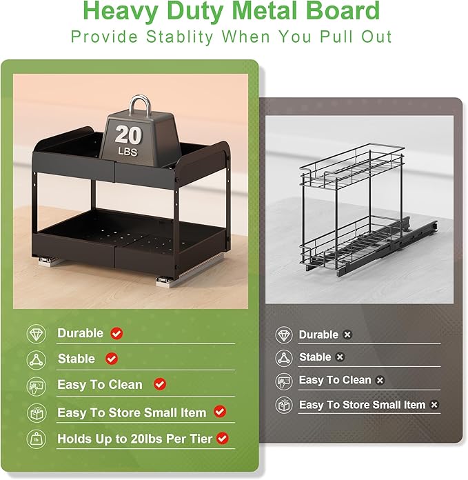 Across-Star Expandable Pull Out Drawers For Shallow Cabinets, 2-Tier Slide Out No Drill Adhesive Kitchen Cabinet Organzier, Adjustable Roll Out Sliding Shelf For Short Upper Cabinet Pantry