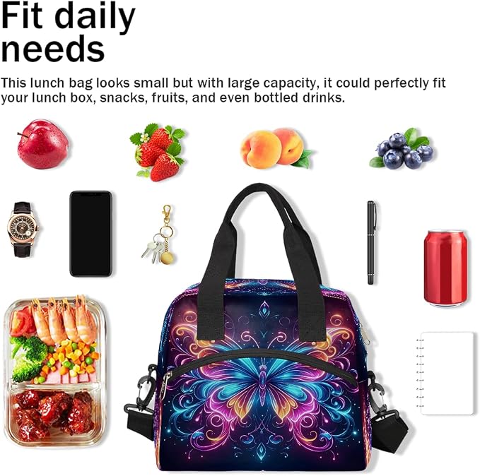 Pardick Galaxy Butterfly Insulated Lunch Bag for Women Girl Reusable Lunch Tote Box With Shoulder Strap Lightweight Thermal Cooler Meal Prep Bag for Work School Office Picnic