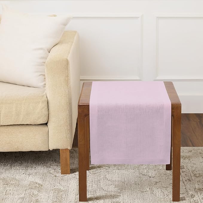Solino Home Linen Small Table Runner 36 Inches - Athena, 100% Pure Linen Chambray Lavender Table Runner 14 x 36 Inch Ideal for Dresser and Coffee Tables - Spring, Summer