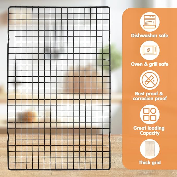 7PCS Carbon Steel Cooling Racks 16"x10", Heavy Duty Wire Baking Rack for Cooking, Roasting, Grilling and Drying, Oven Safe Nonstick Cookie Rack, Fits Half Sheet Pan, Dishwasher Safe