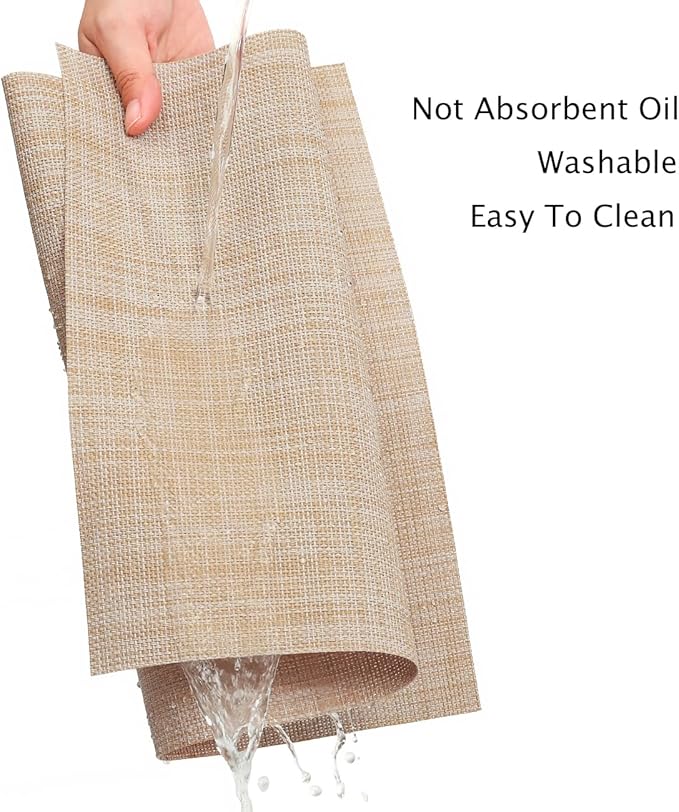 Myir JUN Placemats Set of 10, Vinyl Woven Placemats Place Mats Indoor Set of 10 Washable Table Mats Non-Slip Place mats for Dining Table (A-Beige)