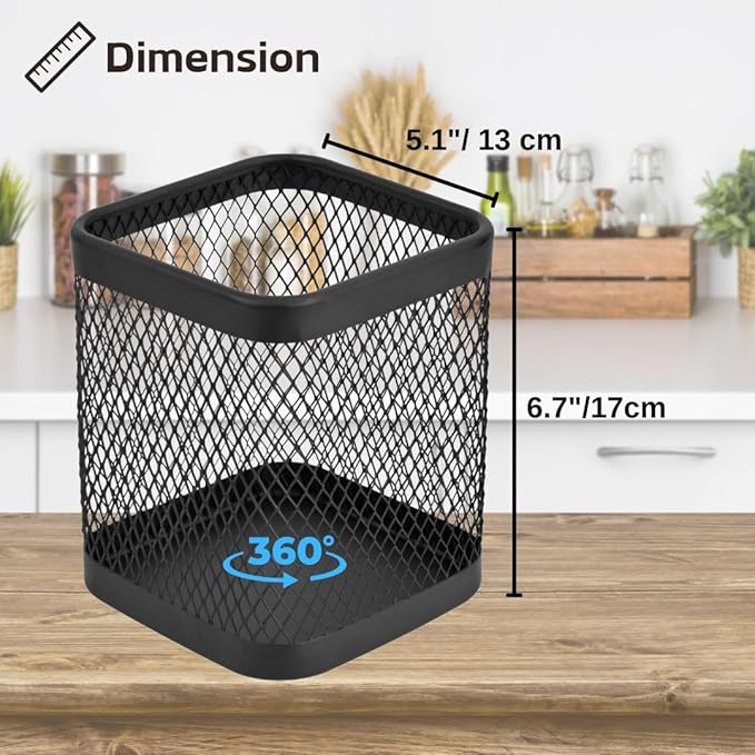IBERG Rotating Coffee Pod Basket, 360° Spinning Mesh Metal Organizer for Coffee Station & Kitchen Counter (Black Square)