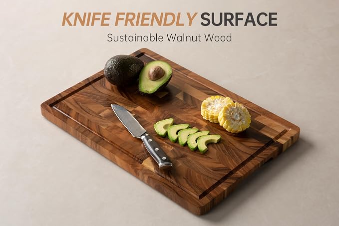 Walnut Wood Cutting Board, End Grain Wooden Cutting Boards for Kitchen, Chopping Block with Deep Juice Groove & Handles, Gift Box, 16.5"x11.6"x0.8"