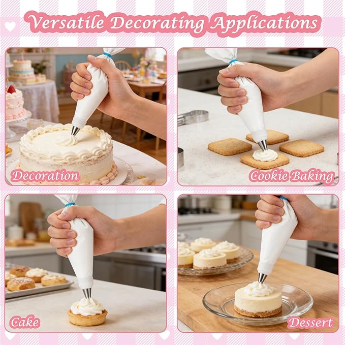 Reusable Piping Bags and Tips Set – 23Pcs Pastry Bag Kit: 4 Cotton Icing Bags (2x14in, 2x16in), 6 Stainless Steel Tips, Couplers, Brush – Cake Decorating Supplies for Beginners, Cupcakes, Cookies