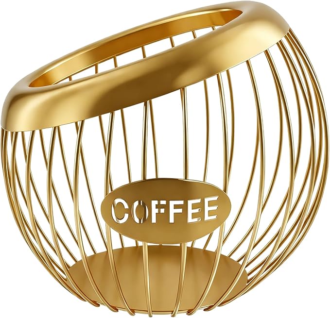 Large Capacity Metal Coffee Pod Holder - K Cups Organizer, Espresso Capsule Storage Basket for Counter & Bar Station Accessories (Golden)