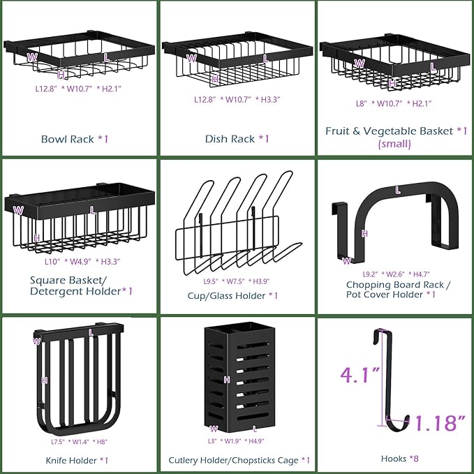 PUSDON Over the Sink Dish Drying Rack, 2 Tier Adjustable Large Capacity Stainless Steel Dish Rack for Kitchen Counter, Heavy Duty Space Saver Organizer with Utensil Holder, Black