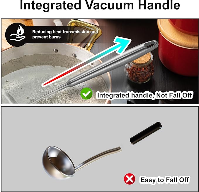 2PCS 18/10 Stainless Steel Ladle and Slotted Spoon, Soup Ladle and Strainer Spoons, Wok Utensils for Cooking, Stirring, Soup, Sauce, Dishwasher Safe