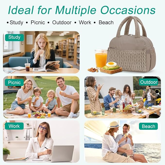 Coobiiya Insulated Lunch Bag Women/Men, Taslon Leakproof Thermal Lunch Box for Women Men, Cute Waterproof Cooler Bag for Work Picnic Travel