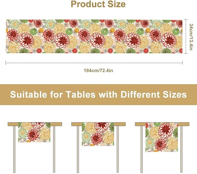 Dahlia Table Runner,Rustic Farmhouse Red Green Floral Modern Art Table Runner for Home Indoor Outdoor Kitchen Holiday Birthday Party Wedding Decor 13x36 Inch