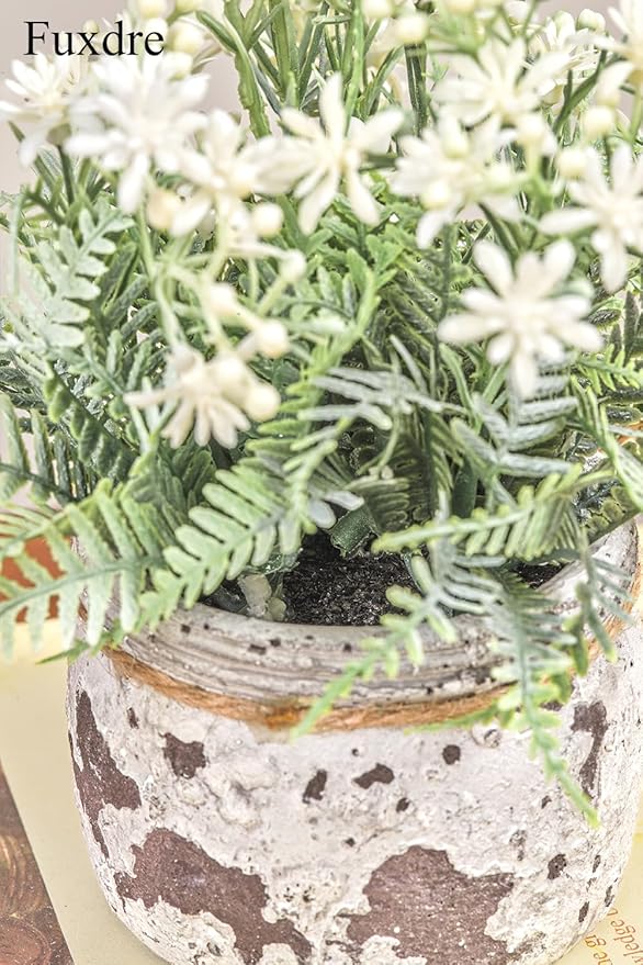 Fake Plants Small with 2 Pack, The Sunflower for Bathroom Shelf Decor, Decorative Plants for Home Living Room Office Bedroom Table Tray Shelve Farmhouse Decor Indoor(White Floral)