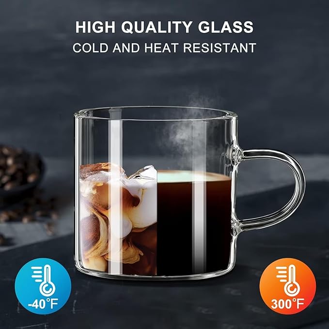 PARACITY Espresso Cups Set of 2, High Borosilicate Espresso Shot Glass, Clear Small Expresso Shots Cup, Espresso Accessories (4.3 OZ)