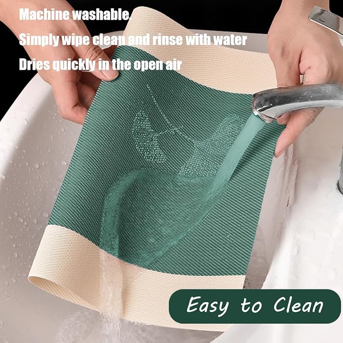 PIGCHCY Elegant Placemats with Matching Table Runner,Washable Durable Plastic Placemats for Dining Table Sets(6pcs Placemats+1pcs Table Runner, Green)
