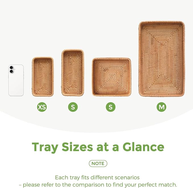 Rattan Serving Tray, Square Woven Storage Basket, Wicker Baskets for Organizing, Natural Wicker Decorative Serving Baskets for Organizing Tabletop Bathroom Kitchen Counter Square