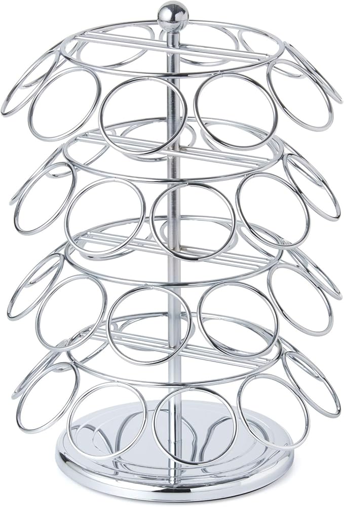 Nifty K Cup Holder – Compatible with K-Cups, Coffee Pod Carousel | 40 K Cup Holder, Spins 360-Degrees, Lazy Susan Platform, Modern Chrome Design, Home or Office Kitchen Counter Organizer