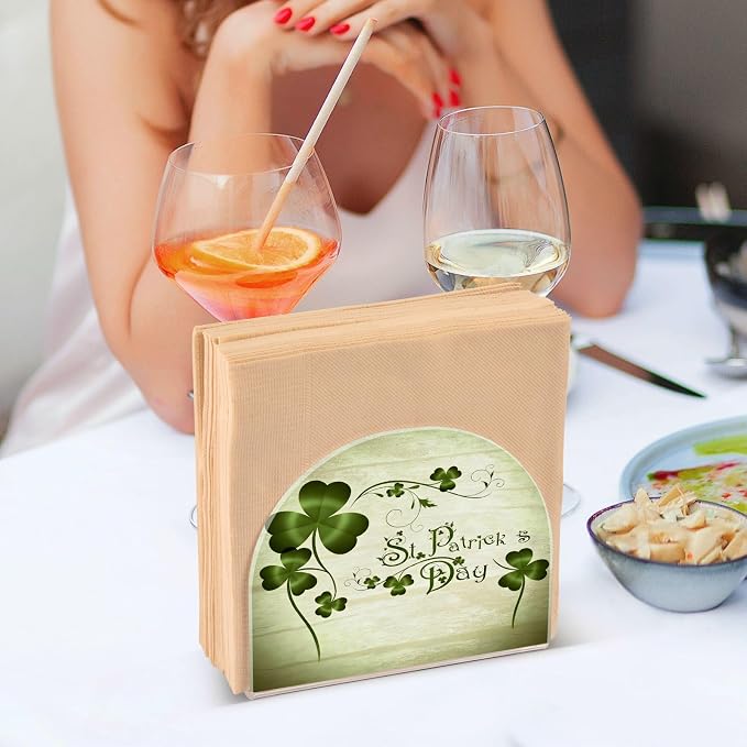 Grunge St Patricks Day Clover Leaves Napkin Holder for Tables Paper Cocktail Napkin Holders for Kitchen Dinning,Acrylic Dinner Napkin Dispenser for Restaurant Home Decor Bar Accessories 1 Pack