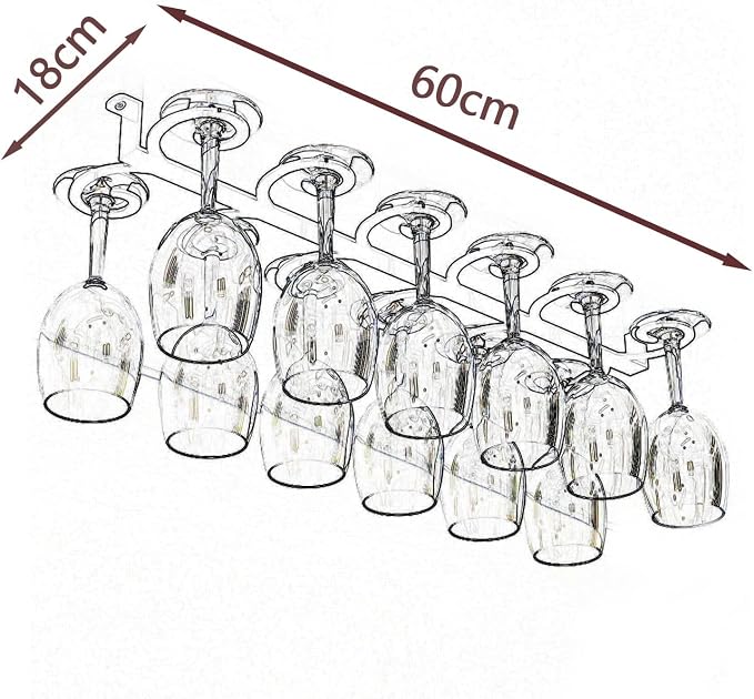 White Wine Glass Rack, Hanging Wine Cup Holder for Under Cabinet Kitchen Bar, Wine Storage Shelf, Wrought Iron Glass Goblet Stemware Racks (Size : 60x18cm)