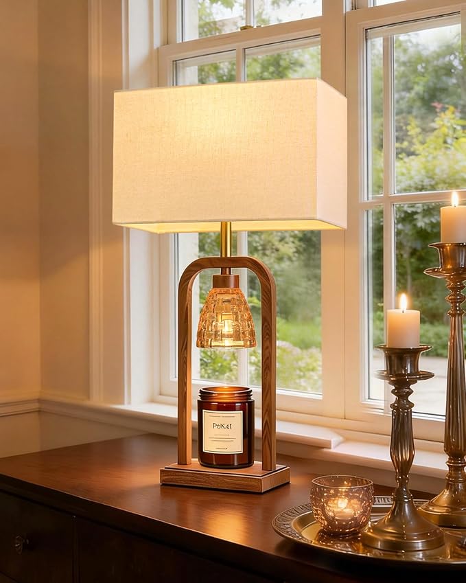 PoKat Electric Candle Warmer Lamps Gold, Lamp Candle Warmers with Timer Dimmer, Wax Light Warming Table Lamps Set of 2 for Jar Candles, Modern Bedside Lamp for Home Decor Living Room, Bulb Included