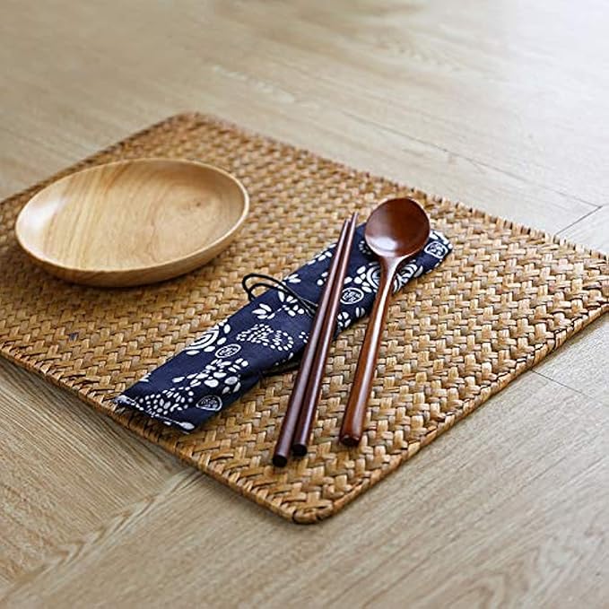 Natural Woven Rattan Rectangular Placemats Seagrass Place Mats for Dining Table, 18x12inches Set of 4