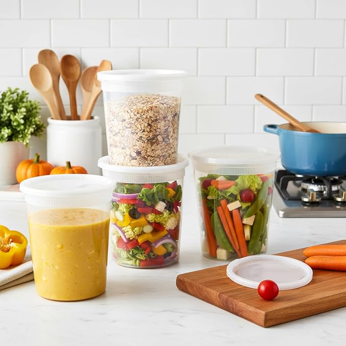 Lawei 50 Pack 32 oz Deli Containers with Lids - Leak-Proof Plastic Food Storage for Meal Prep, Soup and Leftovers - Microwave, Dishwasher and Freezer Safe To Go Containers, BPA-Free