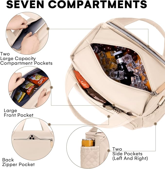 Artelaris Lunch Bag for Women,Insulated Lunch Bag for Work, Large Leakproof Cooler Purse with Side Pockets & Removable Shoulder Strap Women's for Beach Cute Lunch Bags