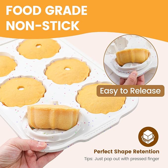 Jumbo Fluted Tube Pan with Metal Reinforced Frame, Silicone Nonstick Cake Molds 2Pcs for Chocoflan, Donuts, Cornbread, Brownies, BPA Free