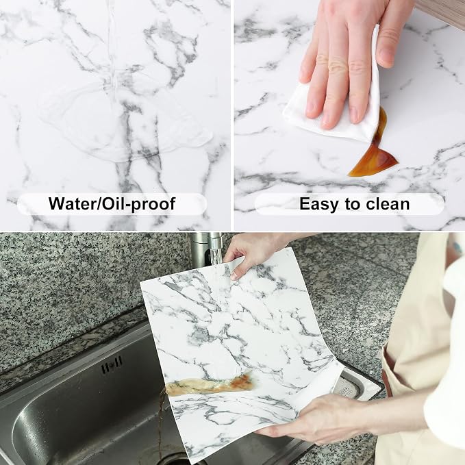 Homaxy Faux Leather Heat Resistant Placemats for Dining Table Set of 8, Waterproof Wipeable Washable PU Table Mats, Easy to Clean Anti-Slip Place Mats, 11.8" x 17", Marble