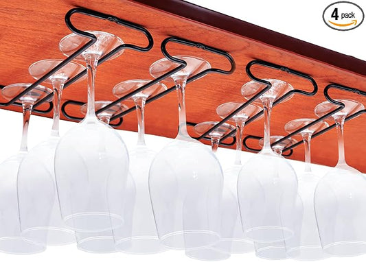Wine Glass Rack Under Cabinet Shelf Glasses Holder Storage with Drying Stemware Rack Under Counter Metal Hanger Hanging Rack for Kitchen Black