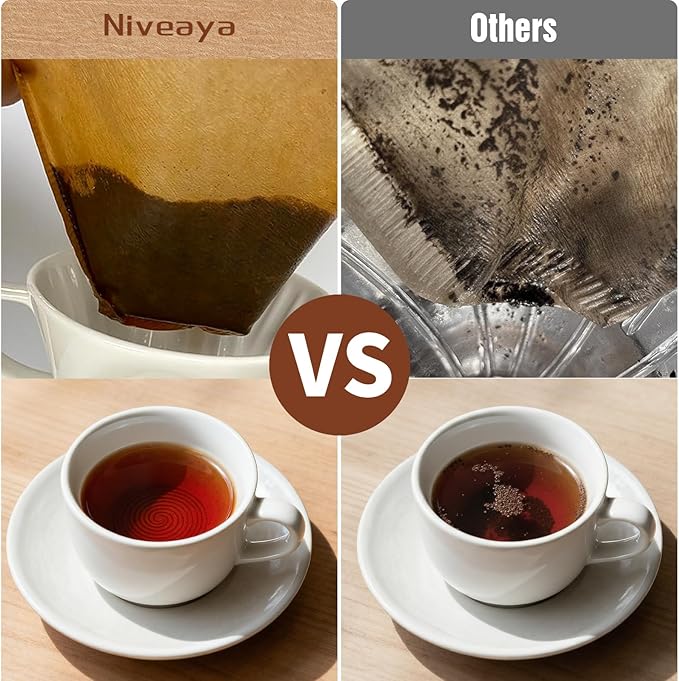 Niveaya 200 Count Coffee Filters #4, Unbleached Natural Brown Coffee Filters 8-12Cup, Disposable Cone Paper Fliters for Pour Over and Drip Coffee Maker (Pack of 2)