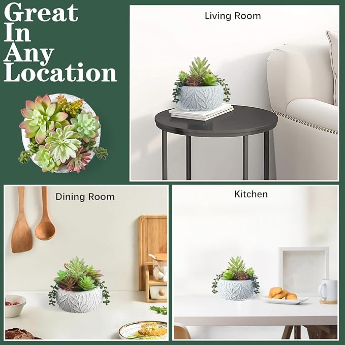 6 Inch Artificial Succulent Plant in White Ceramic Pot - Realistic Fake Succulent for Home Office Desk Bathroom Decor Coffee Table Decor