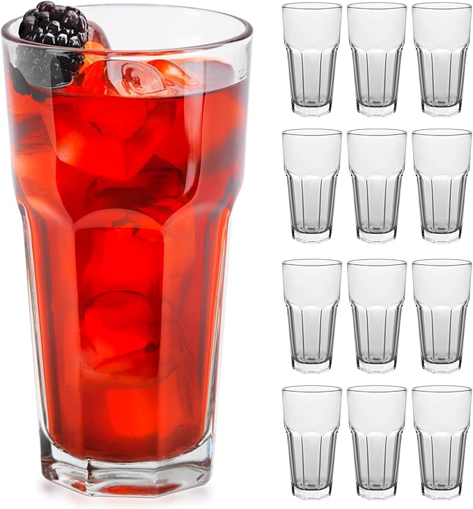Libbey Gibraltar DuraTuff Thick Drinking Glasses Set of 12, 16 Oz Restaurant Style Drinking Glassware, Glass Cups Set for Family Gatherings, Parties