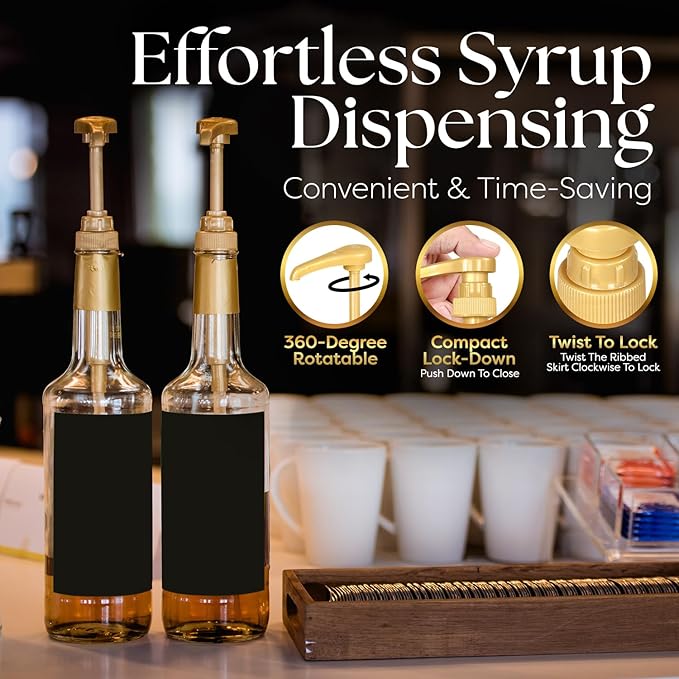 Fresh Finest Coffee Syrup Pump Dispenser, Compatible with Torani, Davinci, Jordans Skinny Syrups, Fits 25.4 Oz/750 ML Bottles, for Coffees, Teas, Snow Cones, Smoothies (1 Pack)