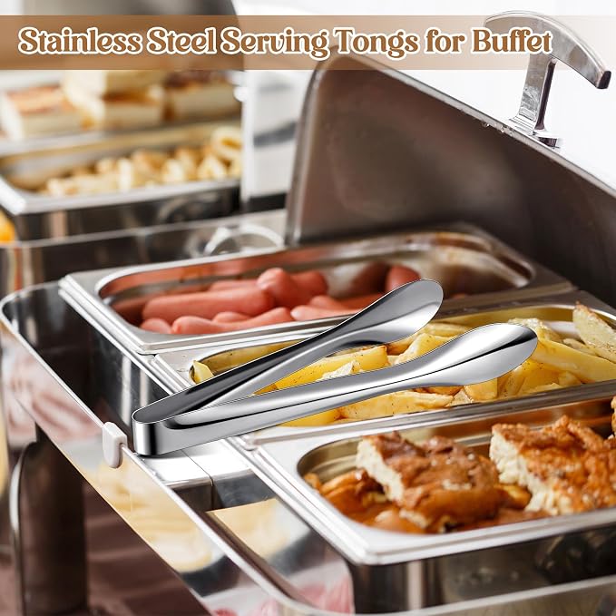 4 Pack Polished Stainless Steel Serving Tongs 6 and 9 Inch Metal Food Silver Tong for Buffet Salad BBQ Grilling Heavy Duty Kitchen Utensils for Cooking Catering Wedding Party