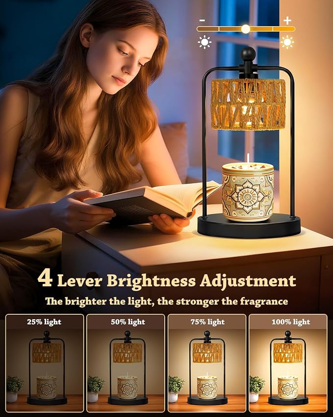Candle Warmer Lamp with Timer Dimmer, Candle Warmer for Jar Candles Lights, Boho Candle Lamp Warmer with 2 Bulbs, Birthday Gifts for Women, House Warming Gifts New Home Decor, Black