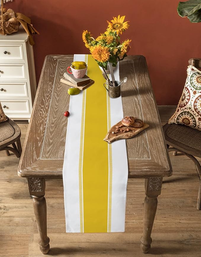 Yellow Table Runners 120 inches Long, Modern Stripes Table Runner Farmhouse Dresser Scarves,Decortaive Table Runner Cover for Kitvhen Dining Coffee Table Holiday Party Wedding