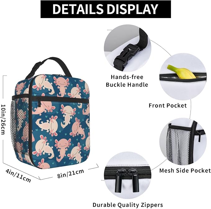 Axolotl Lunch Box Insulated Reusable Lunch Bag Cooler Bag For Women Men Work Picnic Hiking